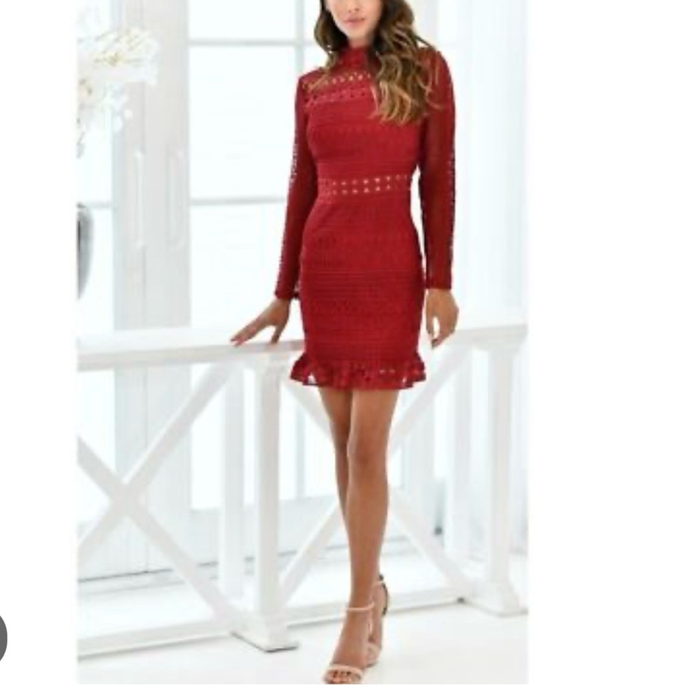 TwoSisters Elegant Wine Lace Dress Sz L